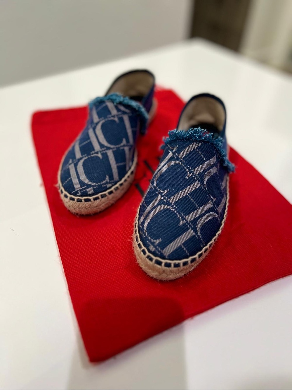 Carolina Herrera Blue Logo Denim Kids Espadrilles
